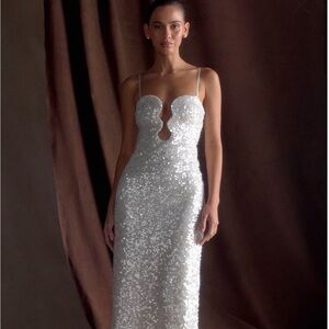 Meshki Elegant White Sequin Dress